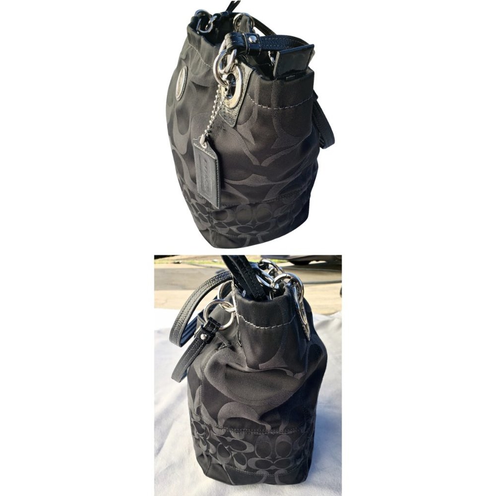 Coach Black Monogram Alex Sateen Tote Two-Strap Brilliant Nickle Hardware - Picture 11 of 14